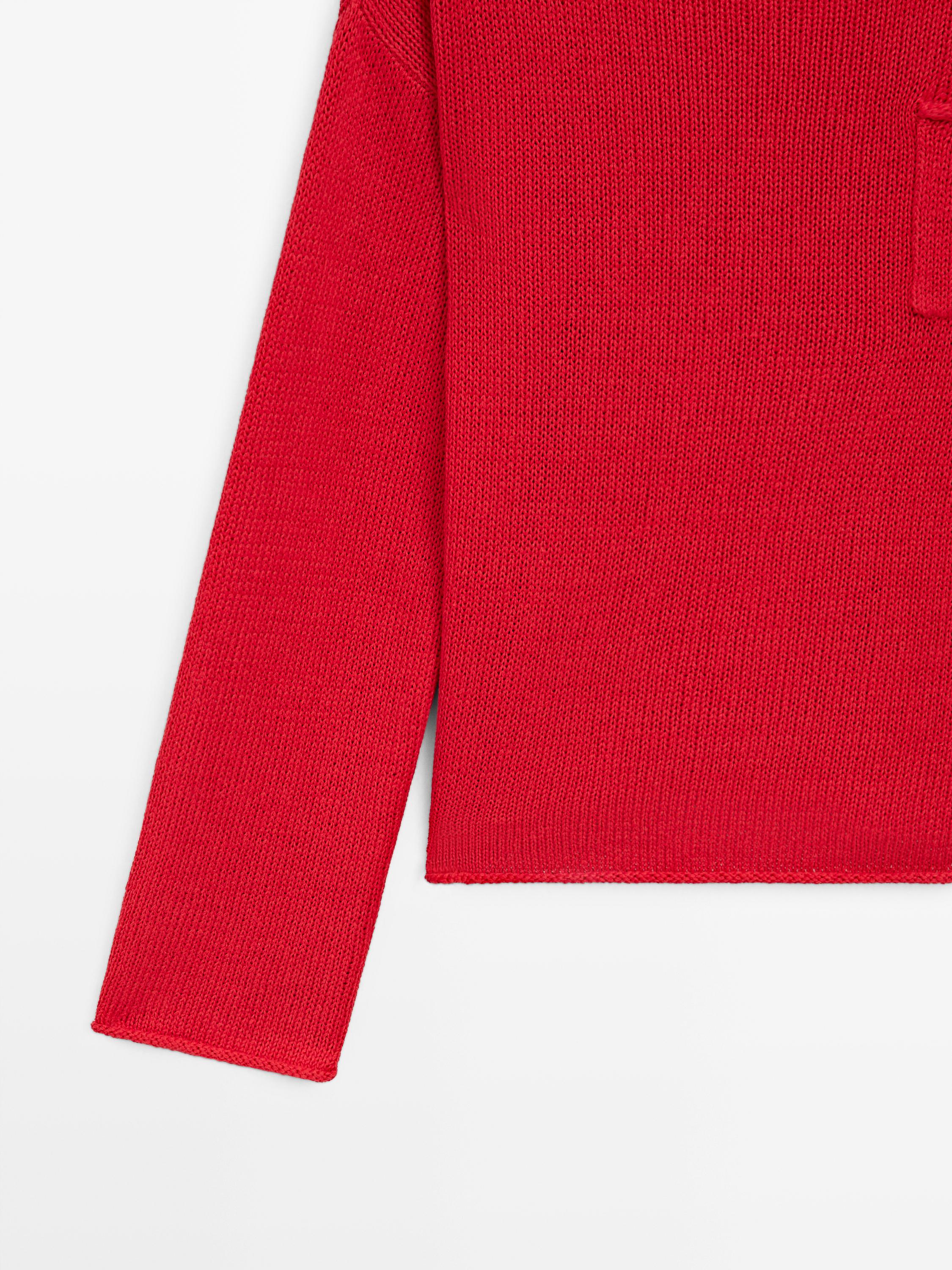 Cotton and linen knit sweater with pocket detail